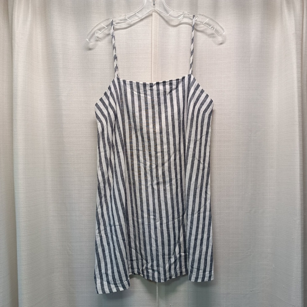 A New Day Navy White Striped Linen Blend Mini Dress Womens M Beach Coastal